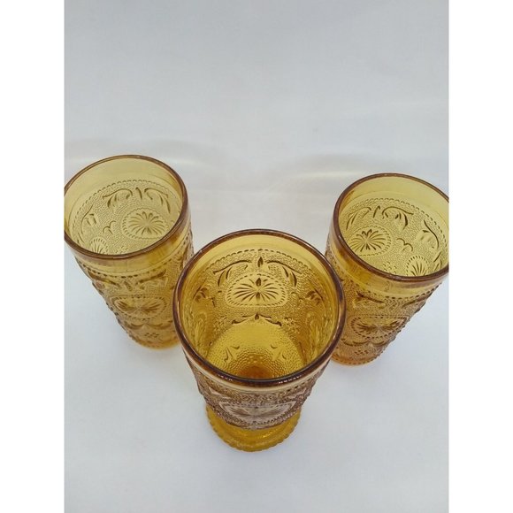 Vintage Brockway Glass American Concord Amber 2 tumblers & 1 Goblet - Picture 10 of 10